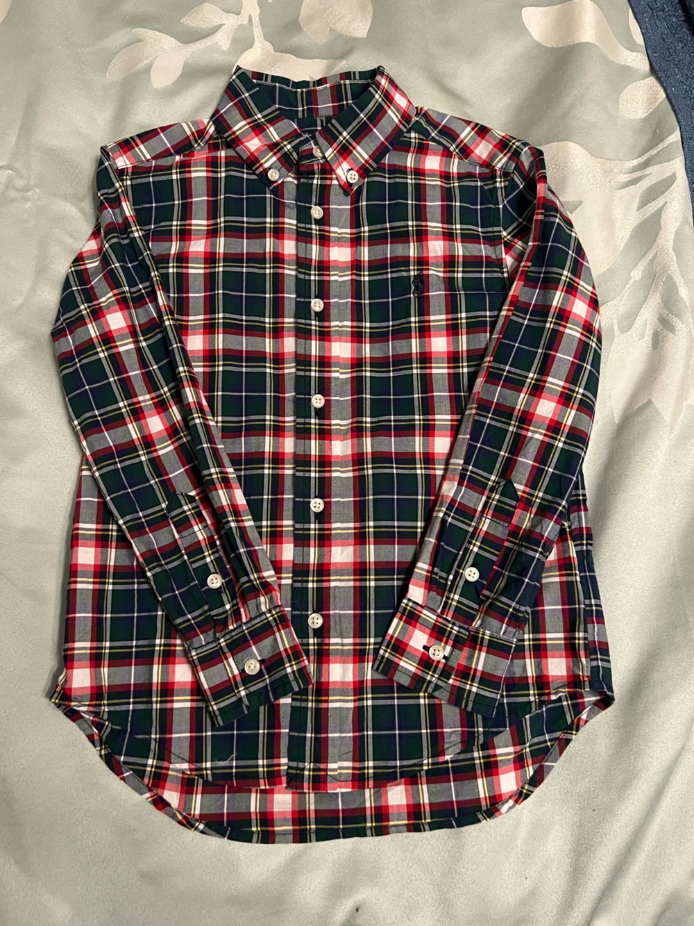 Polo Ralph Lauren boys 5 Navy, Green, Red & White Plaid Button Down Shirt EUC